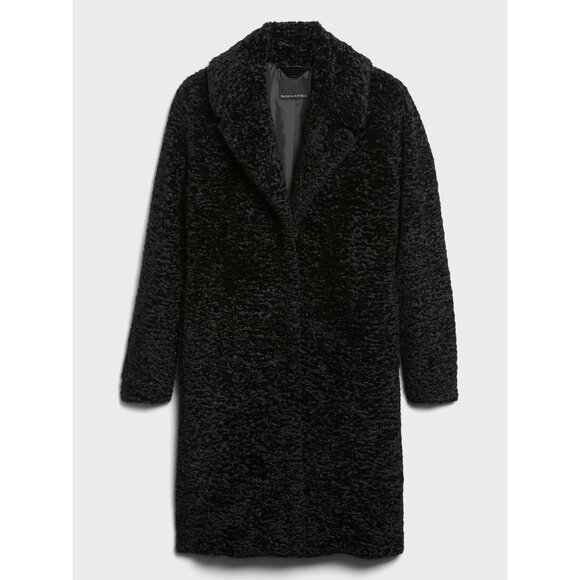 Banana Republic Sherpa Car Coat Black Faux Sheared Shearling Fuzzy Soft Winter - Picture 1 of 15